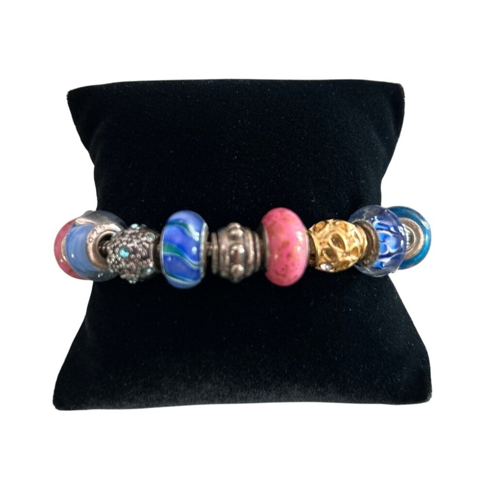 Pugster .925 Charm Bracelet With Multi-Color Beads Silver Accents Glass & Metal